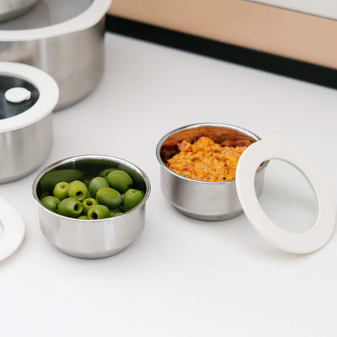 Stainless Steel and Glass Dip Bowls | Set of 2