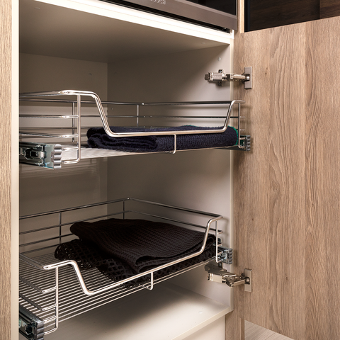 PULL OUT CHROME BASKET, 145MM HEIGHT, 800MM MODULE