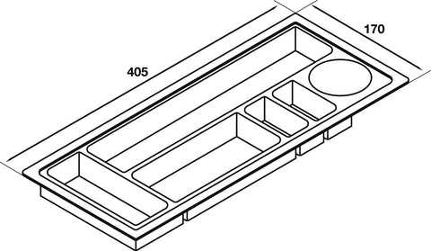Dimensioned drawing of the Häfele sliding pencil tray for Maxfit drawers, showing overall sizes in millimetres
