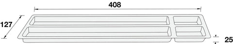 Dimensioned drawing of the Häfele sliding pencil tray Standard, showing overall sizes in millimetres