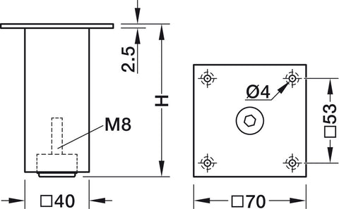 Furniture foot, Aluminium, With Plate (Steel Or Aluminium), With Height Adjustment