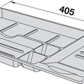 Dimensioned drawing of the Häfele sliding pencil tray Deluxe, showing overall sizes in millimetres