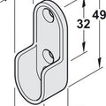 Oval Rail End Support | Brass Material: Zinc alloy Finish: Brass Mounting: Screw fixing to side panel, into 32 mm series drilled holes, with 3 screw holes Dimensions: 19 x 15 x 49 mm Packing: 1 piece Suitable with following products: Oval Wardrobe Rail (C