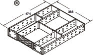 Dimensioned drawing of the Häfele stainless steel drawer organiser, showing overall sizes in millimetres