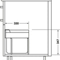 Hailo Tandem-S pull-out waste bin system 28L installation dimensions for kitchen cabinets.
