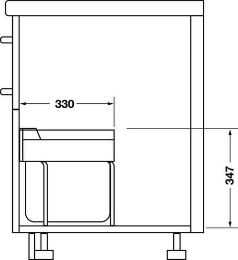 Hailo Tandem-S pull-out waste bin system 28L installation dimensions for kitchen cabinets.