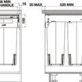 Hideaway Compact Soft-Close Waste Bin dimensions
