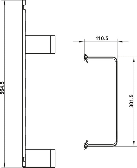 Dimensioned drawing of the Häfele Utensio Plus H2 door rack, showing overall sizes in millimetres (3 of 3)