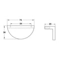 Half Moon Furniture Pull Handle Material Aluminium Colour/Finish Nickel-plated brushedBrass brushedBlack mattWhite matt Hole centre 64 mm Note Please order screws separately:022.35.225: 22mm Screws for use with all Häfele handles where panel thickness is