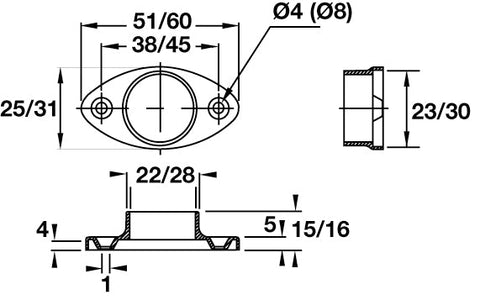 Häfele Round Rail End Support dimensions