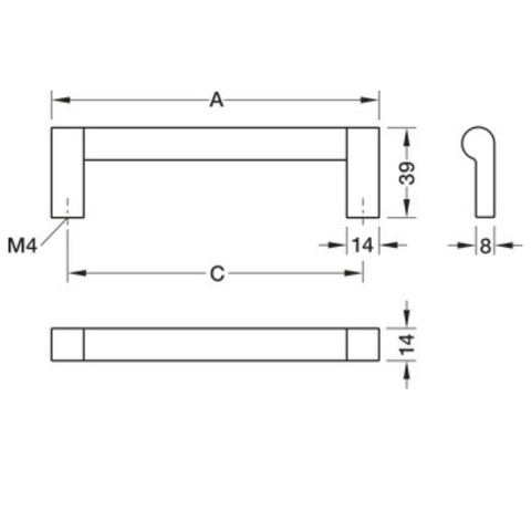 Häfele furniture handles dimensions