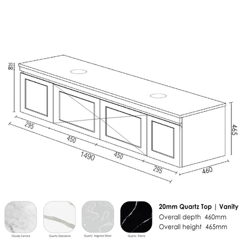 HAMPTON Mark II Wall Hung Vanity 1500mm Satin White
