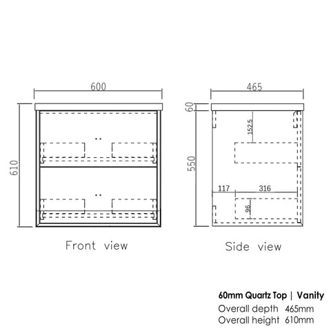 BOSTON Wall Hung Vanity 600mm Light Grey-Clearance