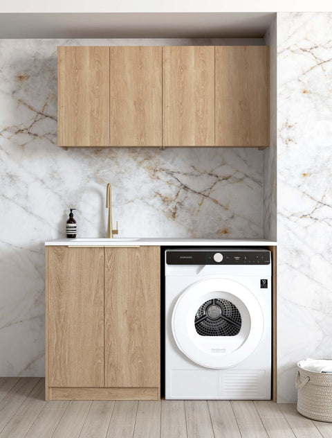 Byron Natural Oak Laundry Cabinet with Stone Top Set 1305x600x2100mm (Style B)
