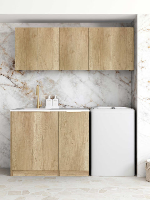 Byron Natural Oak Laundry Cabinet with Stone Top Set 1715x600x2100mm (Style B)