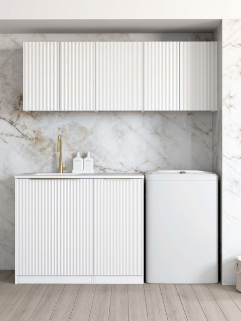 BURLEIGH White Laundry Cabinet with Stone Top Set 1715x600x2100mm (Style B)