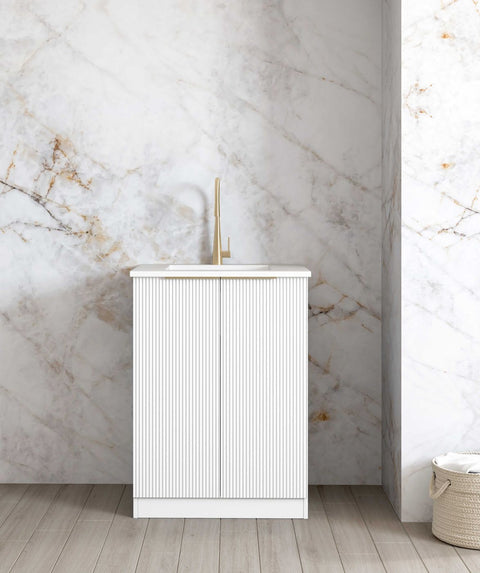 BURLEIGH White Mini Laundry Cabinet with Stone Top Set (Style A)