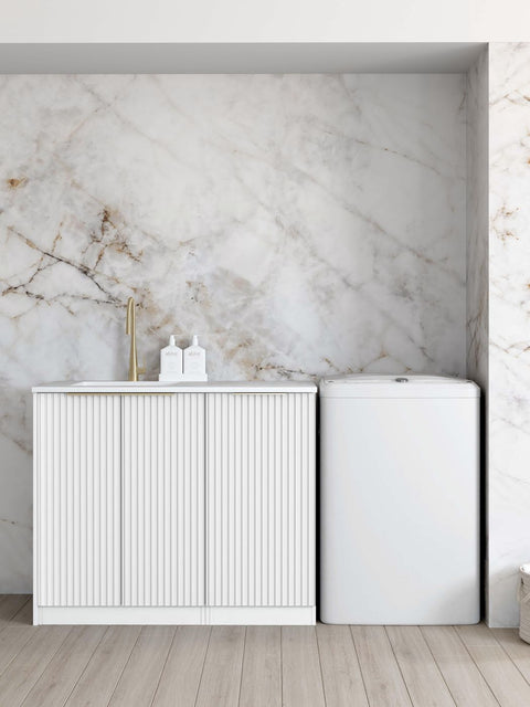Noosa White Base laundry Cabinet With Stone top and Sink 1060x600x900mm