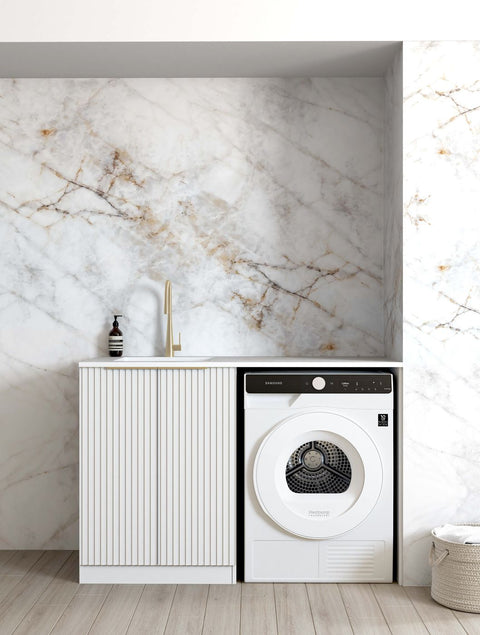 Noosa White Base laundry Cabinet With Stone top and Sink 1300x600x900mm