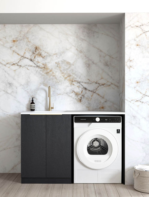 Byron Black Oak Base laundry Cabinet With Stone top and Sink 1300x600x900mm