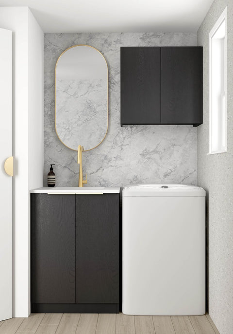 Byron Black Oak Mini Laundry (Wall and Base Cabinet Set 650mm)