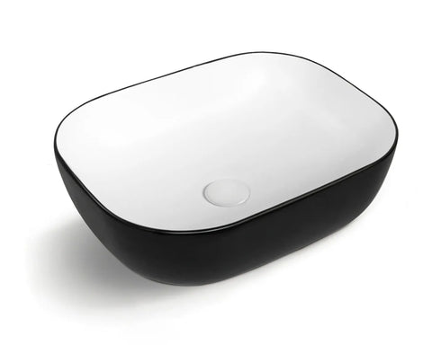 Artis O'96 455x325x135 Matte Black & Gloss White Oval Basin Ultra Slim