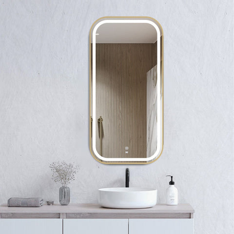 NEWPORT LED Soft Square Metal Frame Mirror 900x450mm Brushed Gold
