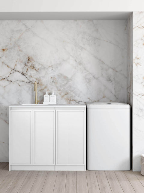 Hampshire White Base laundry Cabinet With Stone top and Sink 1060x600x900mm