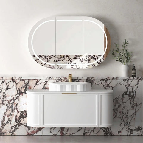 Lancaster Wall Hung Curve Vanity Satin White (All Size)