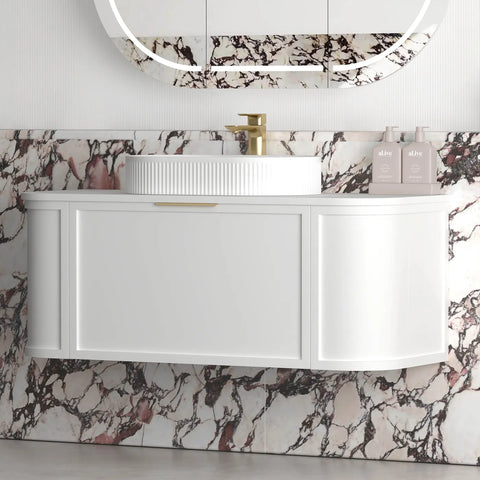 Lancaster Wall Hung Curve Vanity Satin White (All Size)