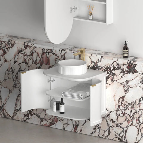 Lancaster Wall Hung Curve Vanity Satin White (All Size)