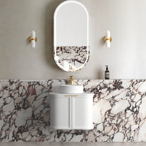 Lancaster Wall Hung Curve Vanity Satin White (All Size)