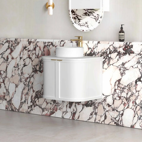 Lancaster Wall Hung Curve Vanity Satin White (All Size)
