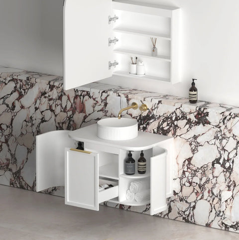 Lancaster Wall Hung Curve Vanity Satin White (All Size)