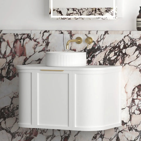 Lancaster Wall Hung Curve Vanity Satin White (All Size)