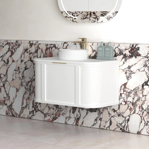 Lancaster Wall Hung Curve Vanity Satin White (All Size)