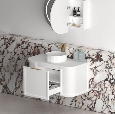 Lancaster Wall Hung Curve Vanity Satin White (All Size)