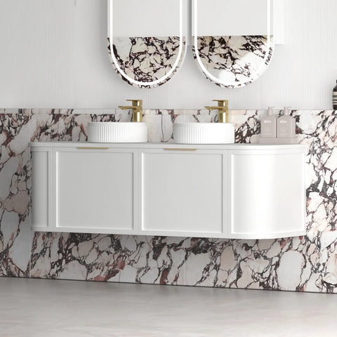 Lancaster Wall Hung Curve Vanity Satin White (All Size)