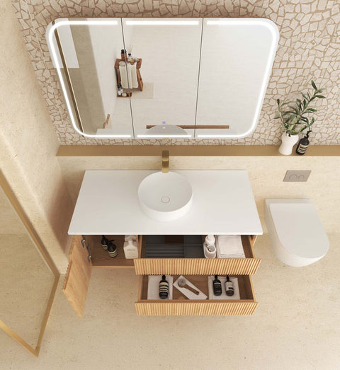 BYRON Fluted Wall Hung Vanity Woodland Oak (All Sizes)