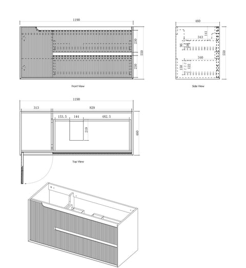 BYRON Fluted Wall Hung Vanity Woodland Oak (All Sizes)