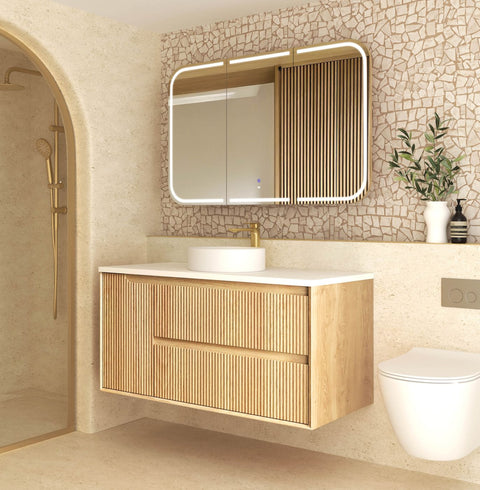 BYRON Fluted Wall Hung Vanity Woodland Oak (All Sizes)