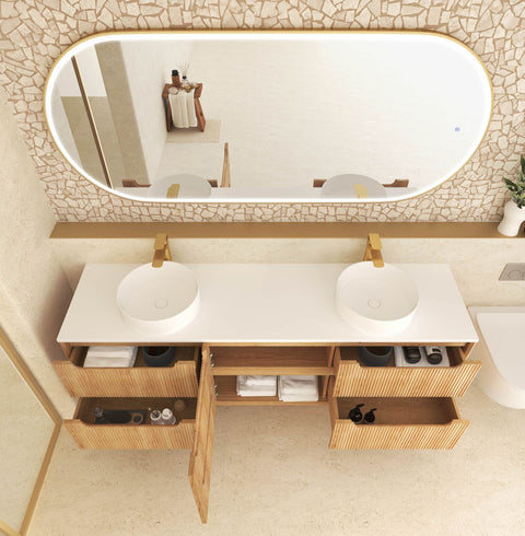 BYRON Fluted Wall Hung Vanity Woodland Oak (All Sizes)