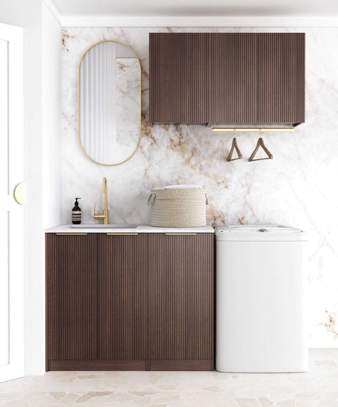 Havana Walnut Laundry Cabinet with Stone Top Set 1715x600x2100mm (Style A)