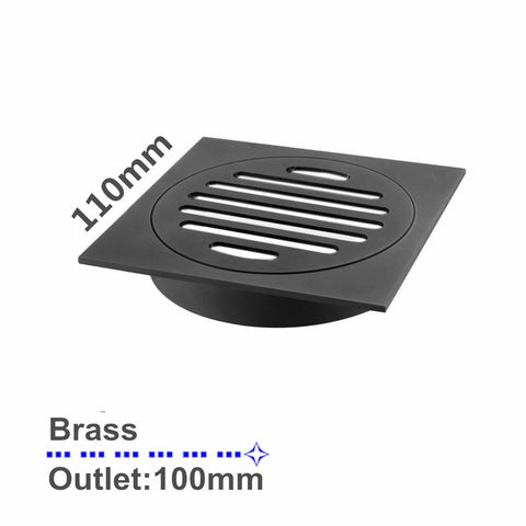 Square Black Brass Floor Waste Shower Grate Drain Outlet 100mm