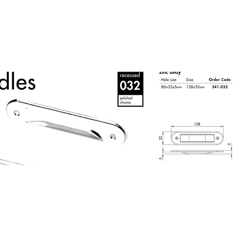 Dimensions drawing 1 — Recessed Pull — Brushed Nickel
