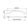 Dimensions drawing 1 — Handle Style 300 Slim Bow | 96mm & 128mm
