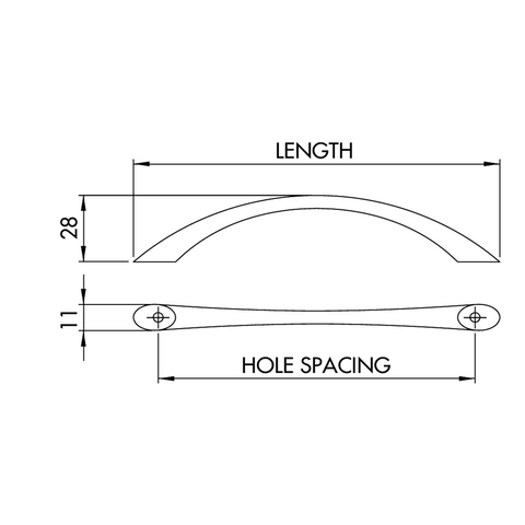 Dimensions drawing 1 — Handle Style 300 Slim Bow | 96mm & 128mm