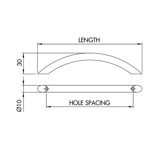 Dimensions drawing 1 — Bow Cabinet Handle | Ø10mm