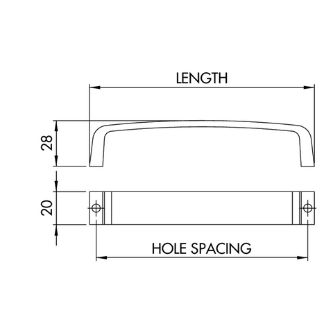 Dimensions drawing 1 — Handle Style 313 | 96–320mm