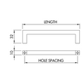 Dimensions drawing 1 — Square Cabinet Handle | 96–480mm